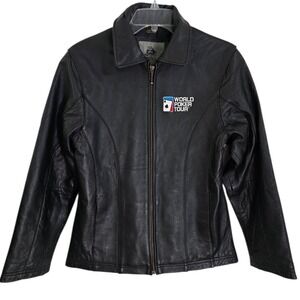 Burks Bay Genuine Leather Full‎ Zipper World Poker Tour Jacket Black Size Medium